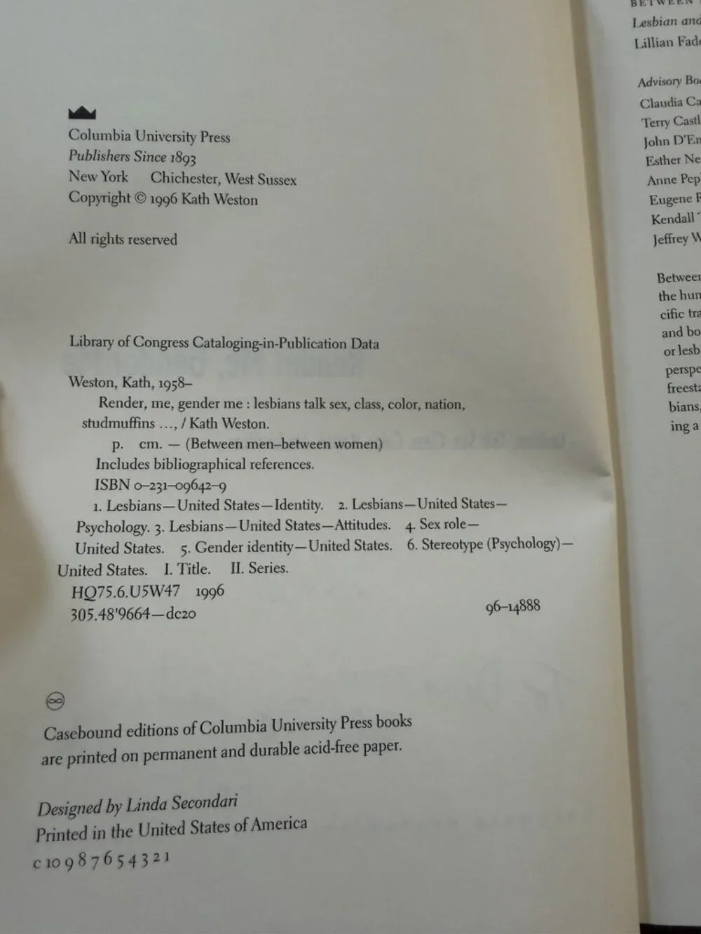 Render Me, Gender Me Lesbians Talk Sex, Class, Color, Nation, Studmuffins Signed